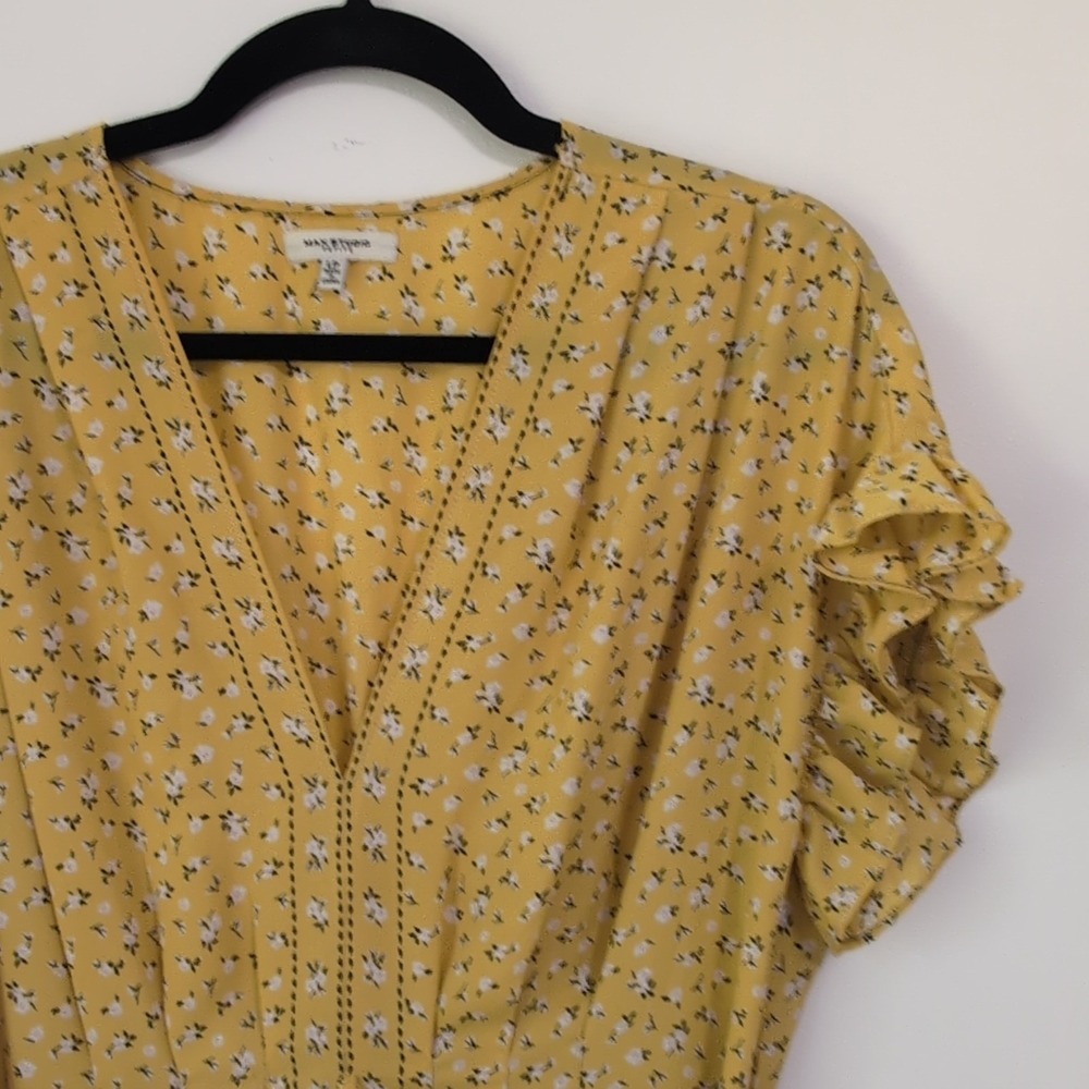 Max Studio Yellow Floral Short Ruffle Sleeve Smocked Sundress Boho LP - Picture 3 of 16